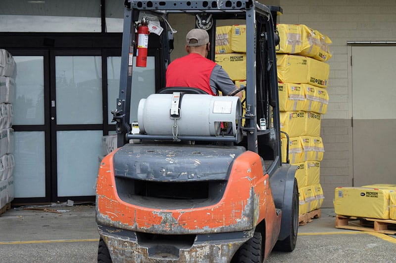 Propane forklift in warehouse