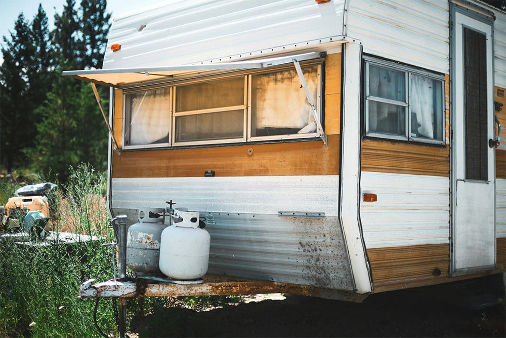 travel trailer with old propane tanks