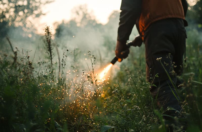 flame weeding and leaf burning with propane